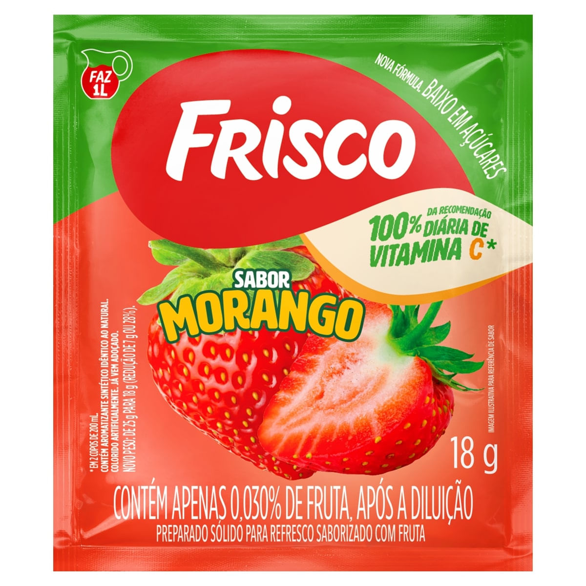 Refresco em Pó Morango Frisco Pacote 18g